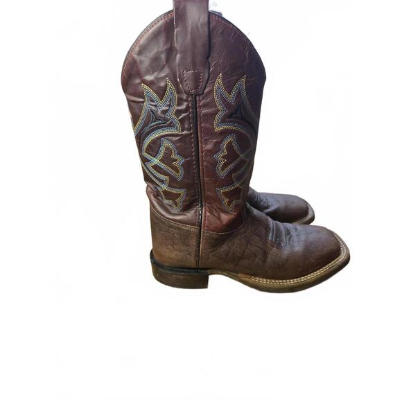 Old West Brown Western Cowboy Boots with Embroidered Design Boys - Picture 6 of 12